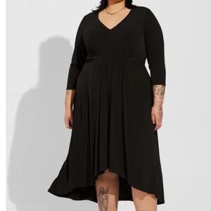 Torrid Womens Black V-Neck 3/4 Sleeve High-Low Empire Waist Dress Plus Size 2